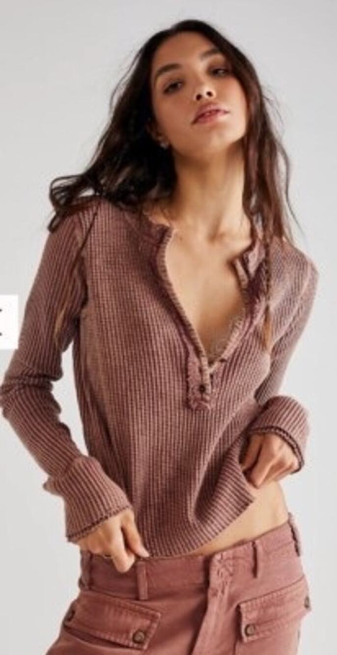 Free People FP One Colt Thermal Henley Red Wash M